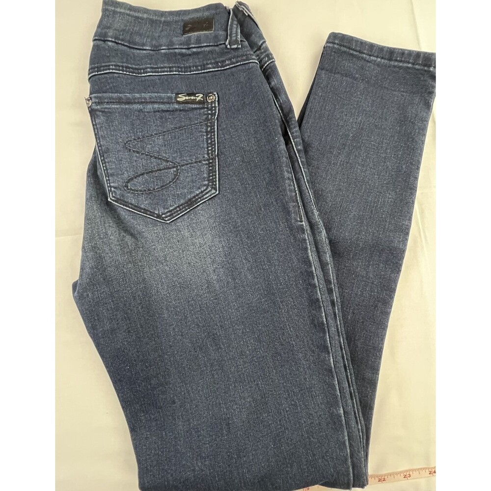 Seven 7 Womens Medium Wash Tummyless High Rise Skinny Leg Denim Blue Jeans 8